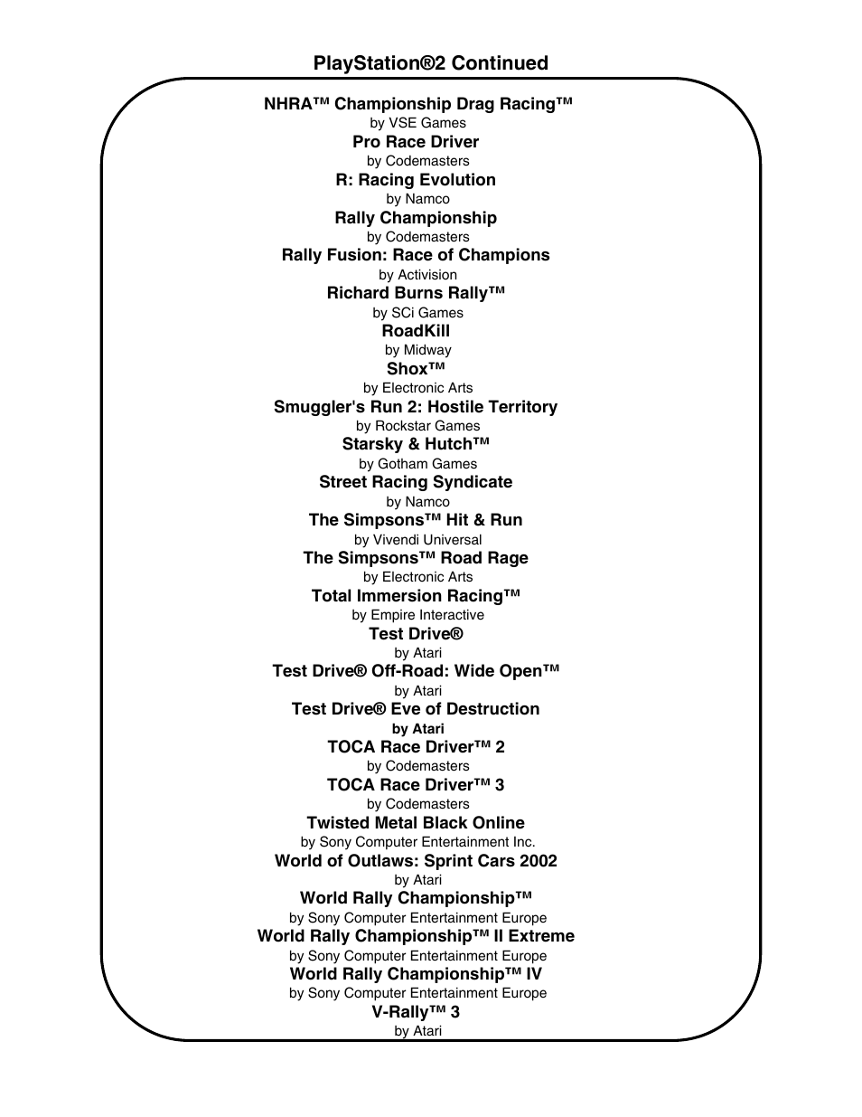 Playstation®2 continued | Chicago Gaming Redline GT User Manual | Page 27 / 40