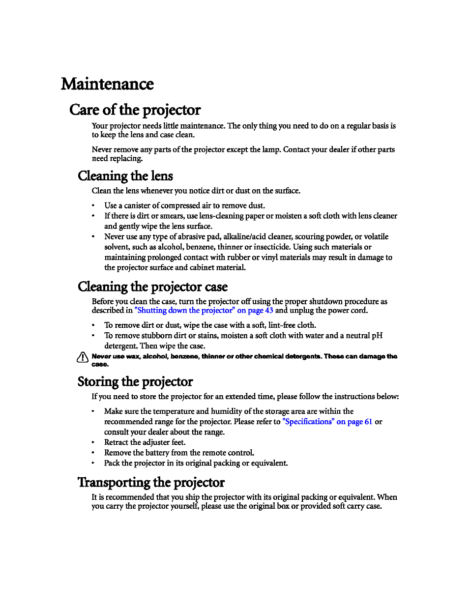 Projector maintenance | Chicago Gaming Galactix User Manual | Page 22 / 53