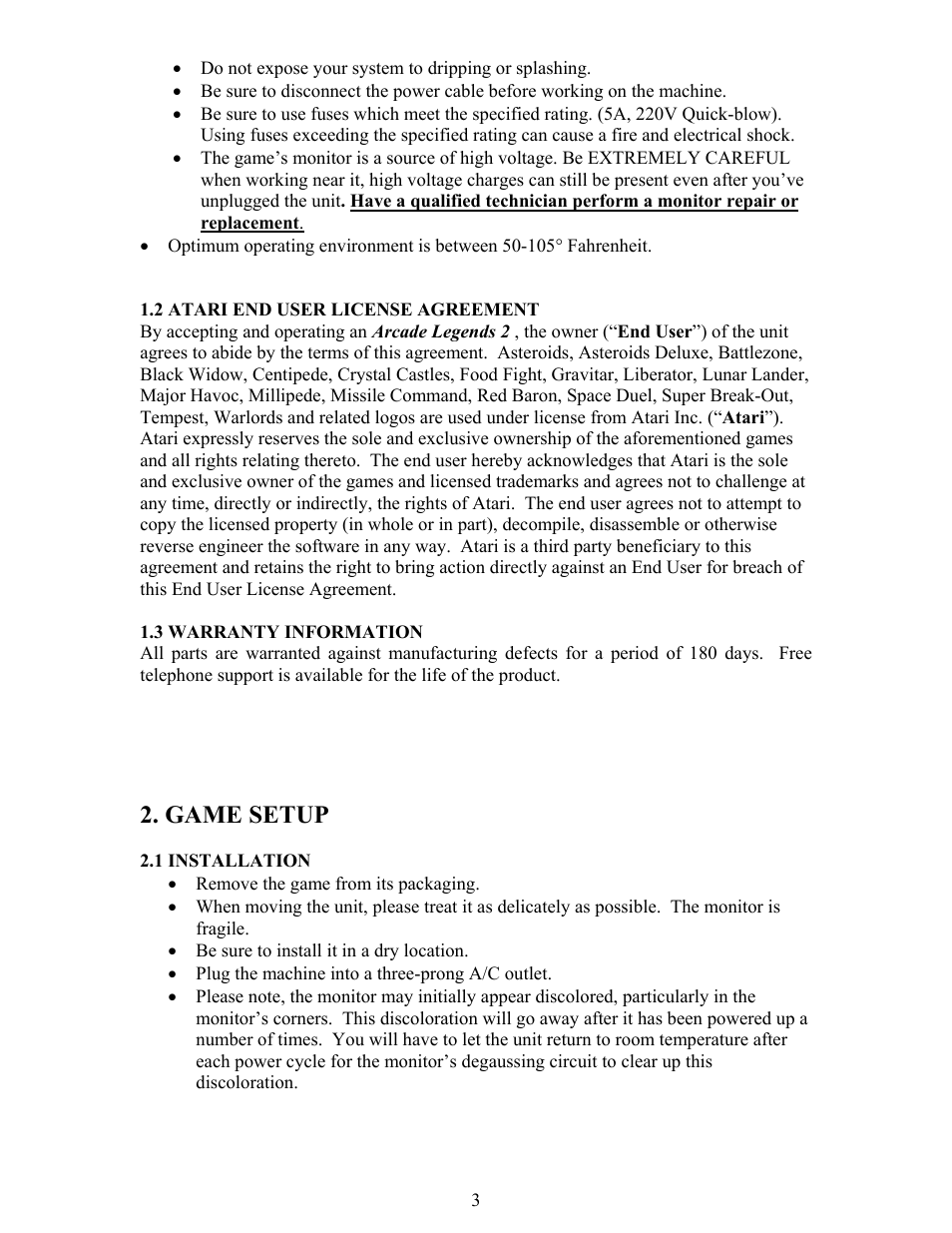 Game setup | Chicago Gaming Arcade Legends 2 User Manual | Page 3 / 11