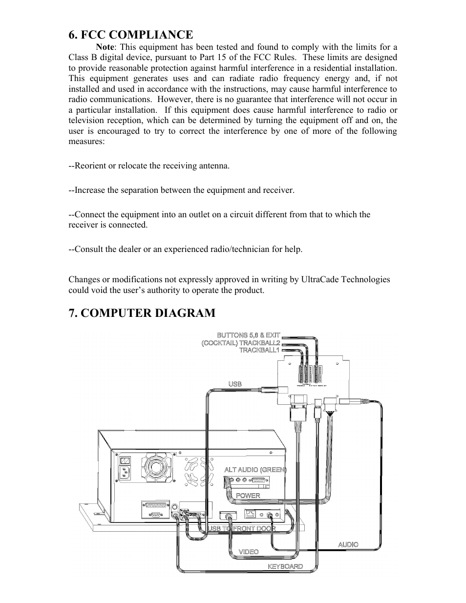 Fcc compliance, Computer diagram | Chicago Gaming Arcade Legends User Manual | Page 11 / 14