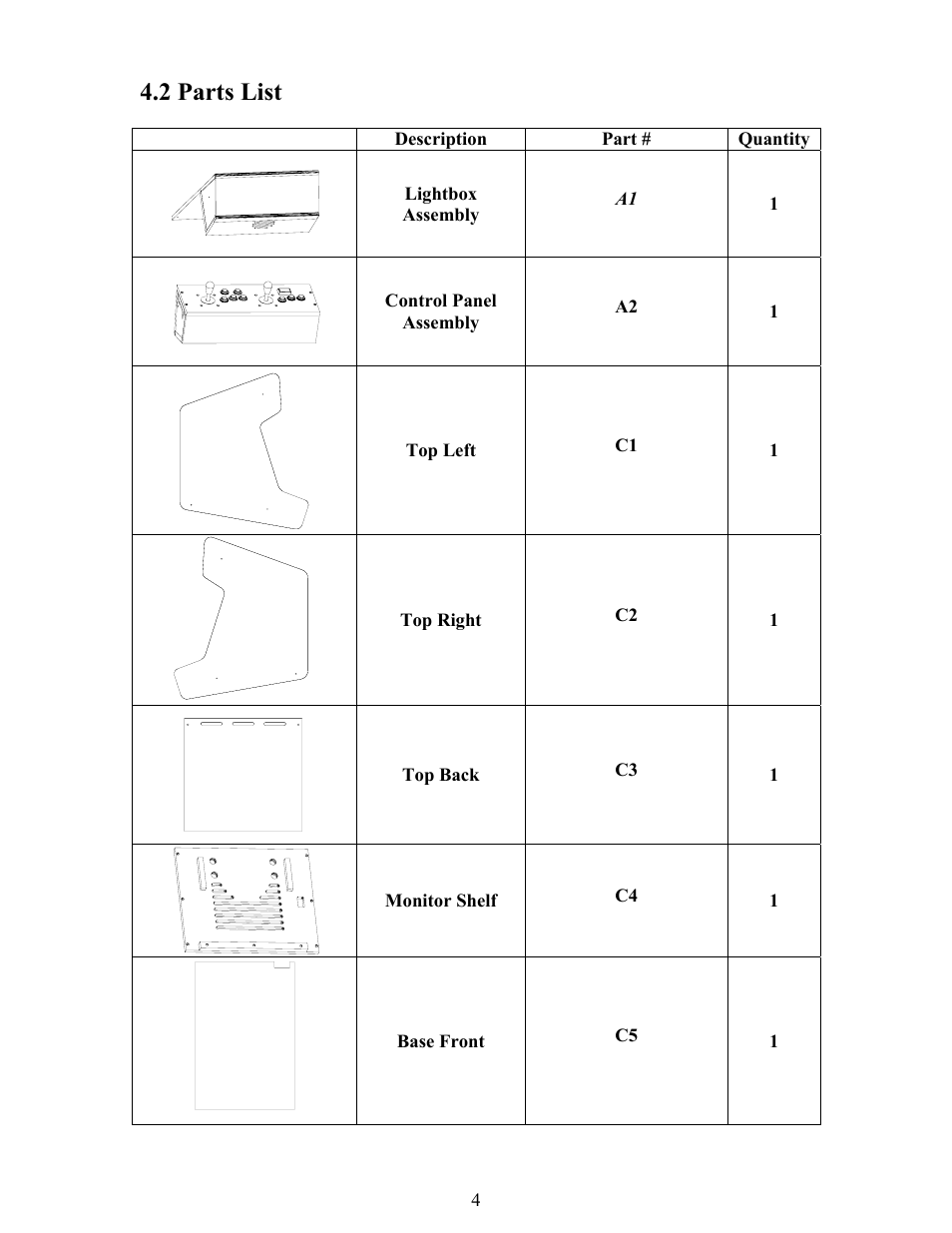 2 parts list | Chicago Gaming Extreme Arcade User Manual | Page 4 / 18