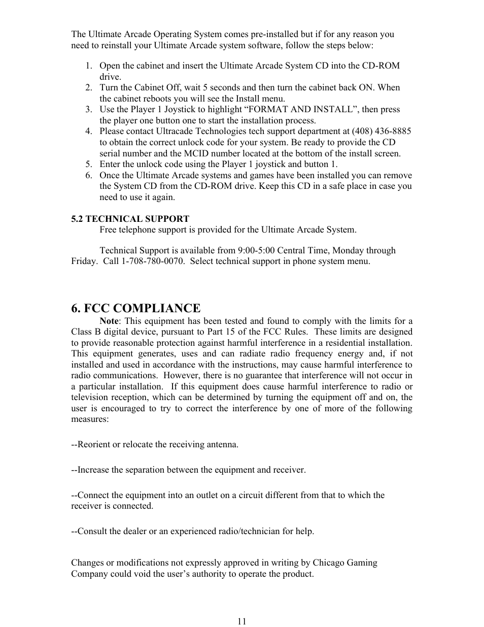 Fcc compliance | Chicago Gaming Ultimate Arcade User Manual | Page 11 / 13