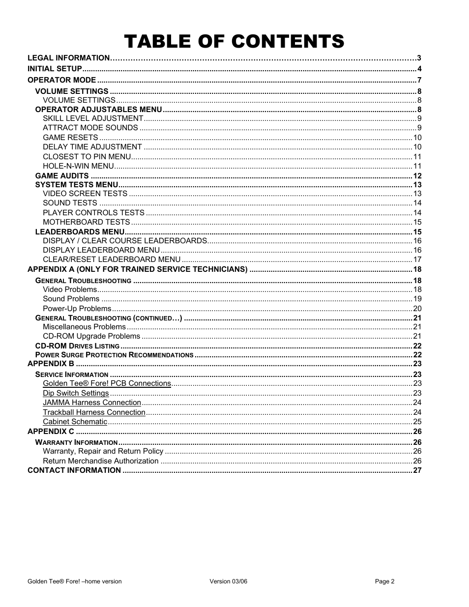 Chicago Gaming Golden Tee Fore! User Manual | Page 2 / 27