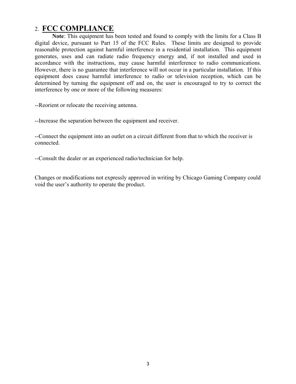 Fcc compliance | Chicago Gaming Ms Pac-Man/Galaga User Manual | Page 3 / 12