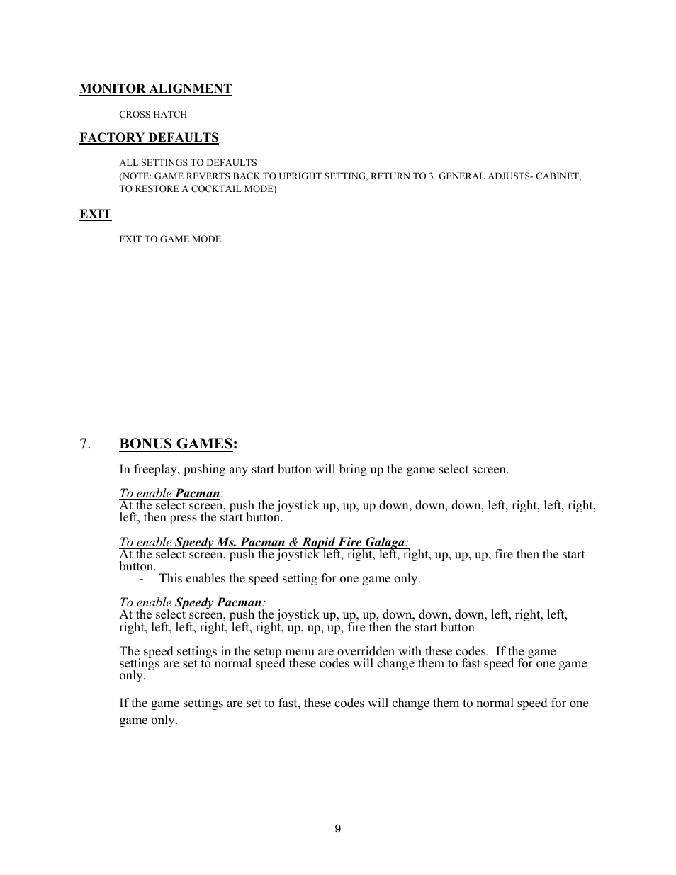 Bonus games | Chicago Gaming Ms Pac-Man/Galaga User Manual | Page 9 / 12