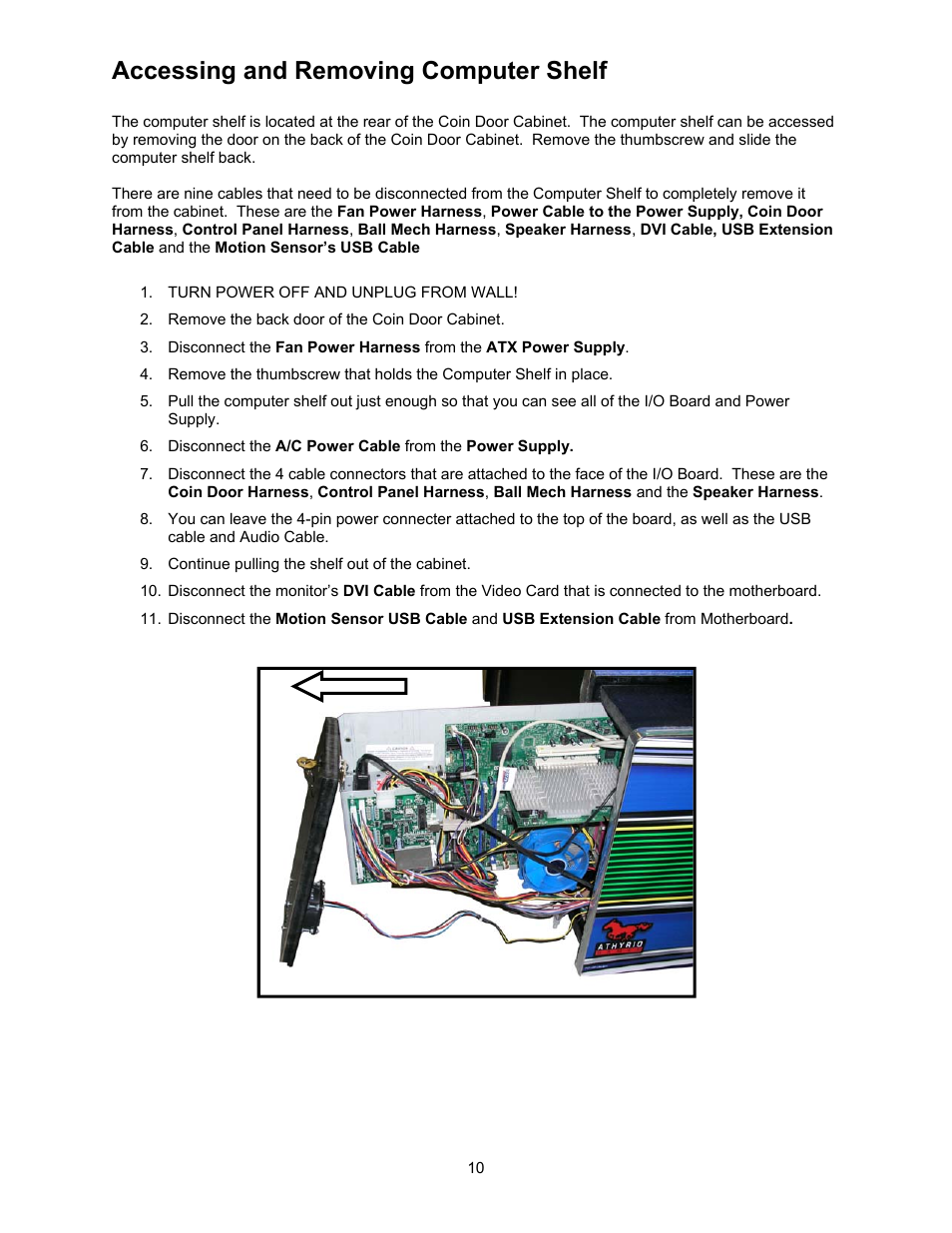 Accessing and removing computer shelf | Chicago Gaming Putt! Championship User Manual | Page 10 / 45