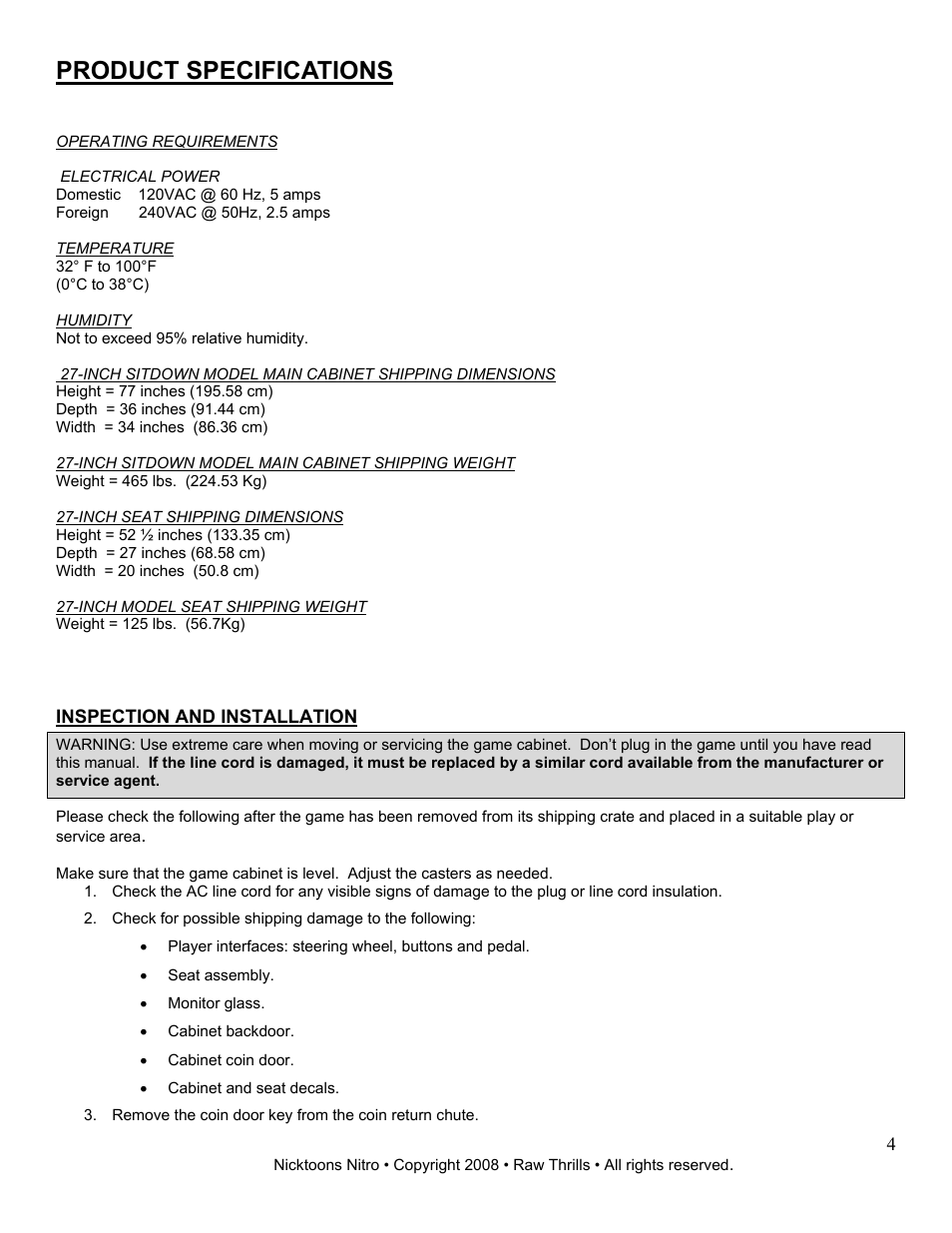 Product specifications | Chicago Gaming Nicktoons Nitro User Manual | Page 4 / 54