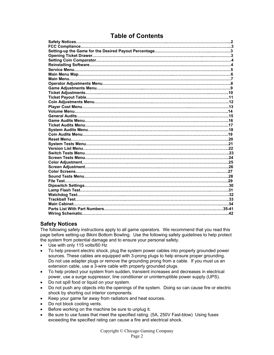 Chicago Gaming Bikini Bottom Bowling User Manual | Page 2 / 42