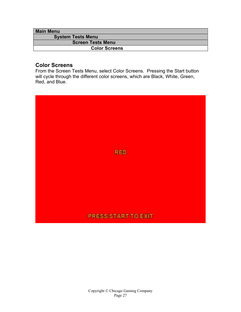 Color screens | Chicago Gaming Bikini Bottom Bowling User Manual | Page 27 / 42