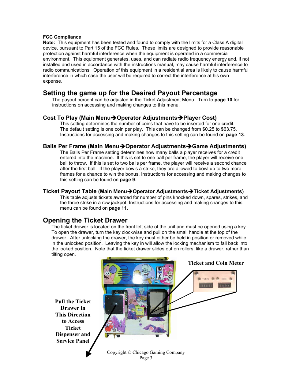 Opening the ticket drawer | Chicago Gaming Bikini Bottom Bowling User Manual | Page 3 / 42