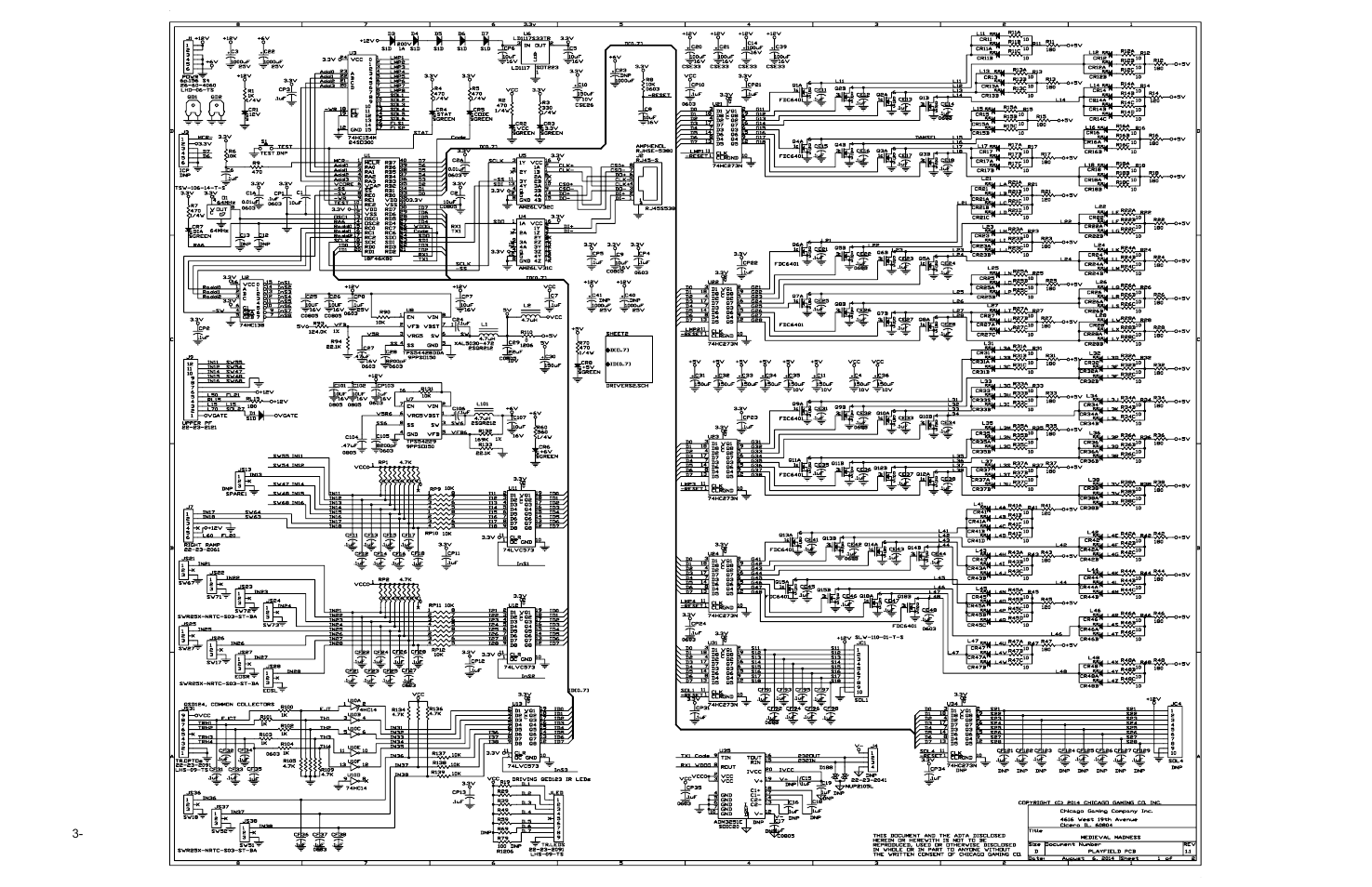 Playfield board schematic | Chicago Gaming Medieval Madness Remake User Manual | Page 138 / 146