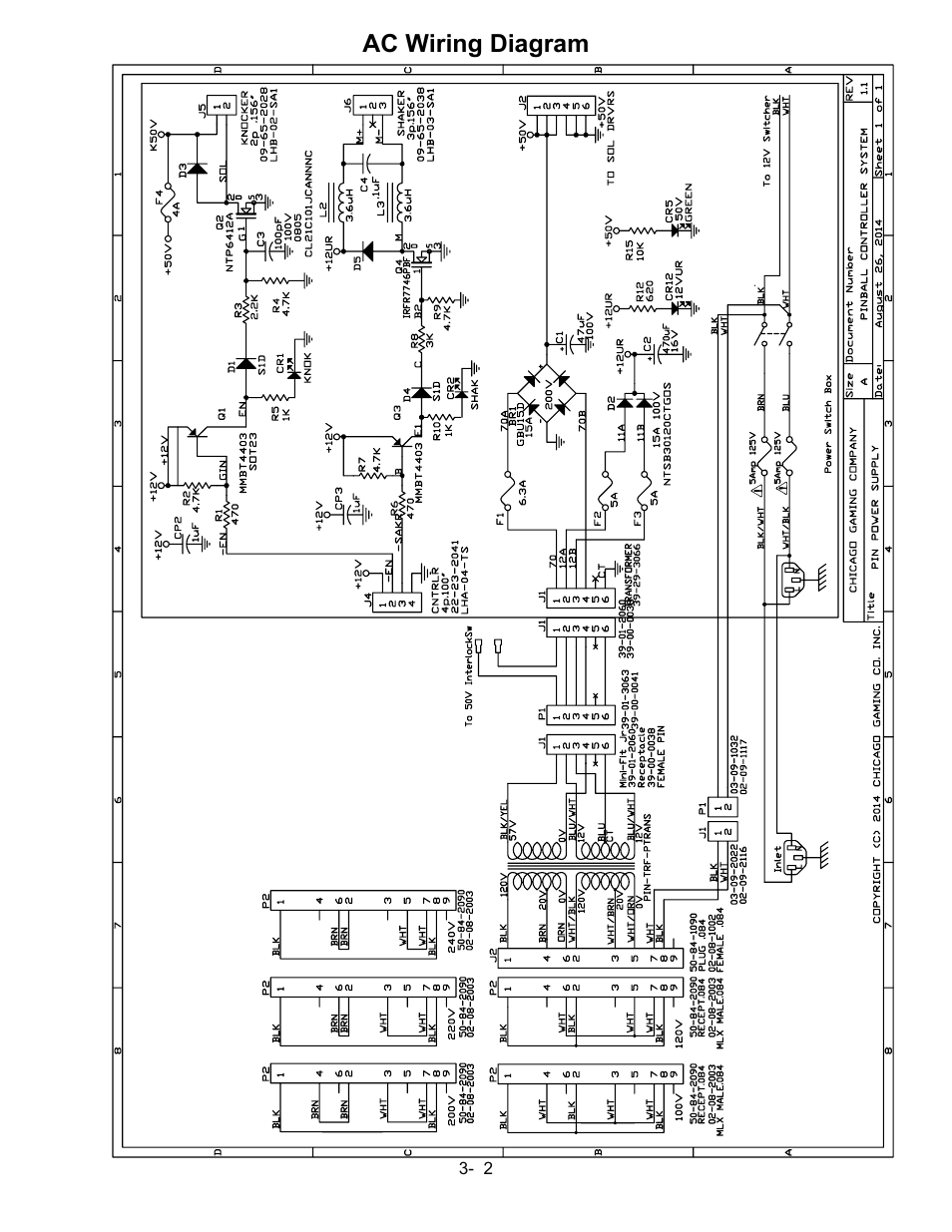 Ac wiring diagram | Chicago Gaming Medieval Madness Remake User Manual | Page 141 / 146