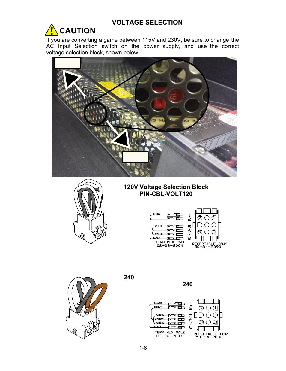 Voltage selection, Caution | Chicago Gaming Medieval Madness Remake User Manual | Page 30 / 146