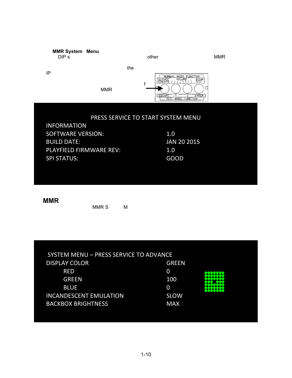 Mmr system menu operation, Display and lamp settings | Chicago Gaming Medieval Madness Remake User Manual | Page 34 / 146