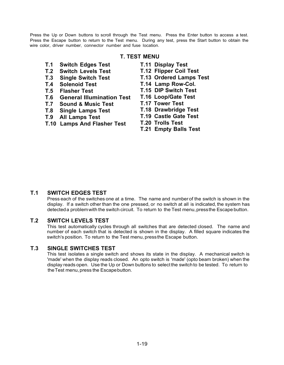 Test menu | Chicago Gaming Medieval Madness Remake User Manual | Page 43 / 146