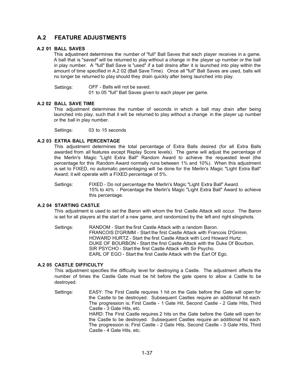 Feature adjustments | Chicago Gaming Medieval Madness Remake User Manual | Page 61 / 146