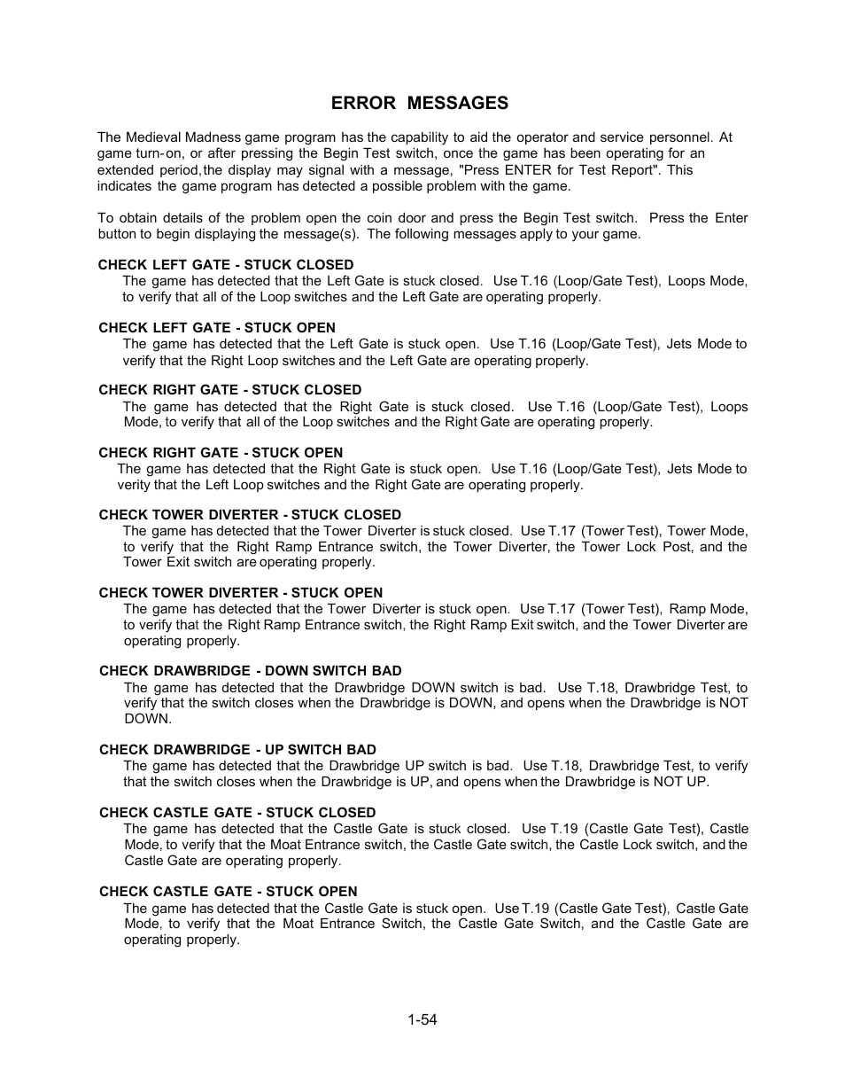 Error messages | Chicago Gaming Medieval Madness Remake User Manual | Page 78 / 146