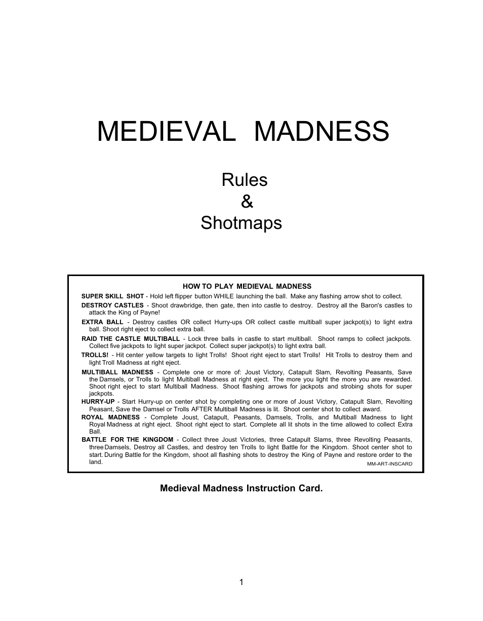 Rules and shotmaps, Medieval madness, Rules & shotmaps | Chicago Gaming Medieval Madness Remake User Manual | Page 9 / 146