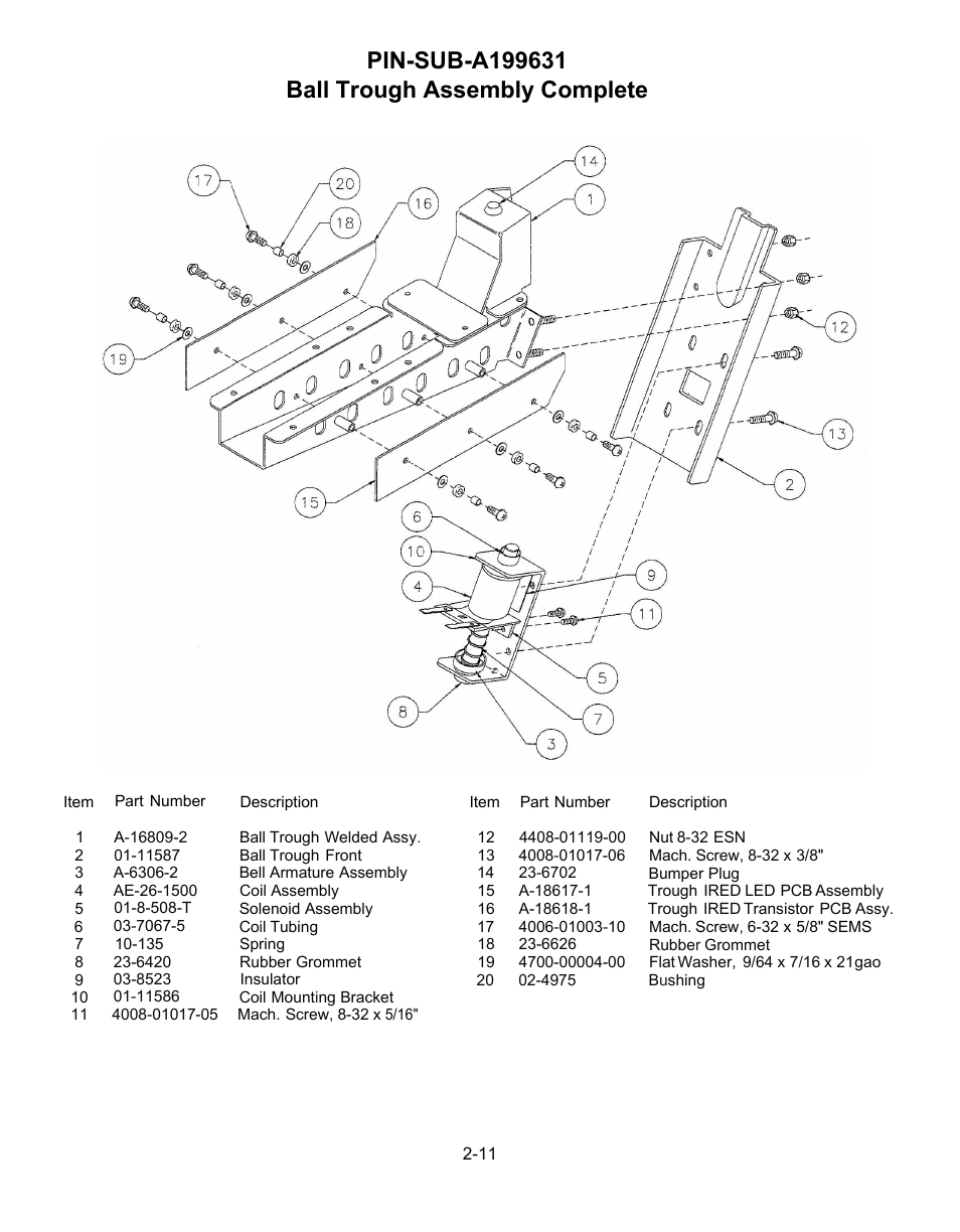 Ball trough assembly | Chicago Gaming Medieval Madness Remake User Manual | Page 94 / 146