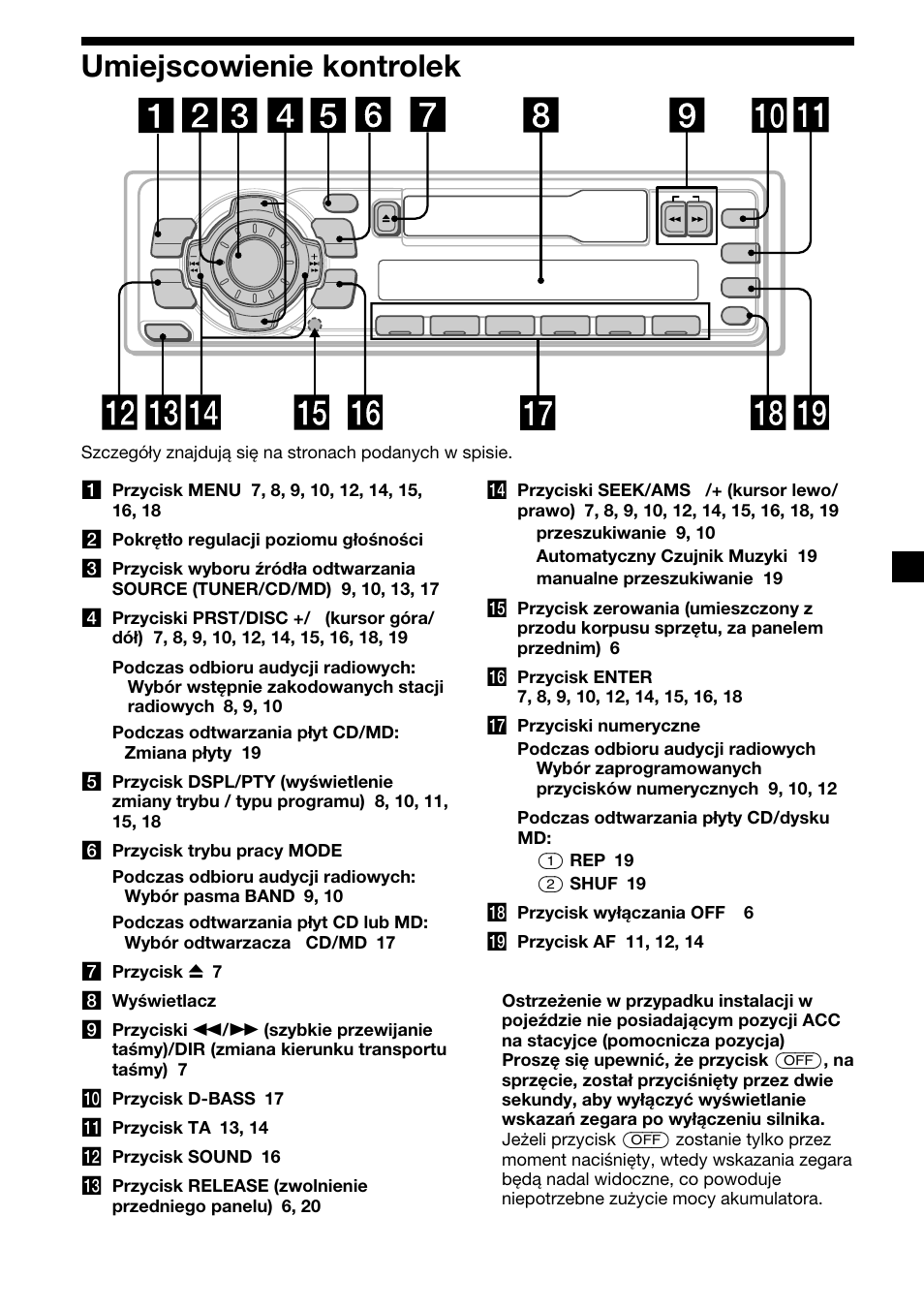5umiejscowienie kontrolek | Sony XR-C2300R User Manual | Page 27 / 112