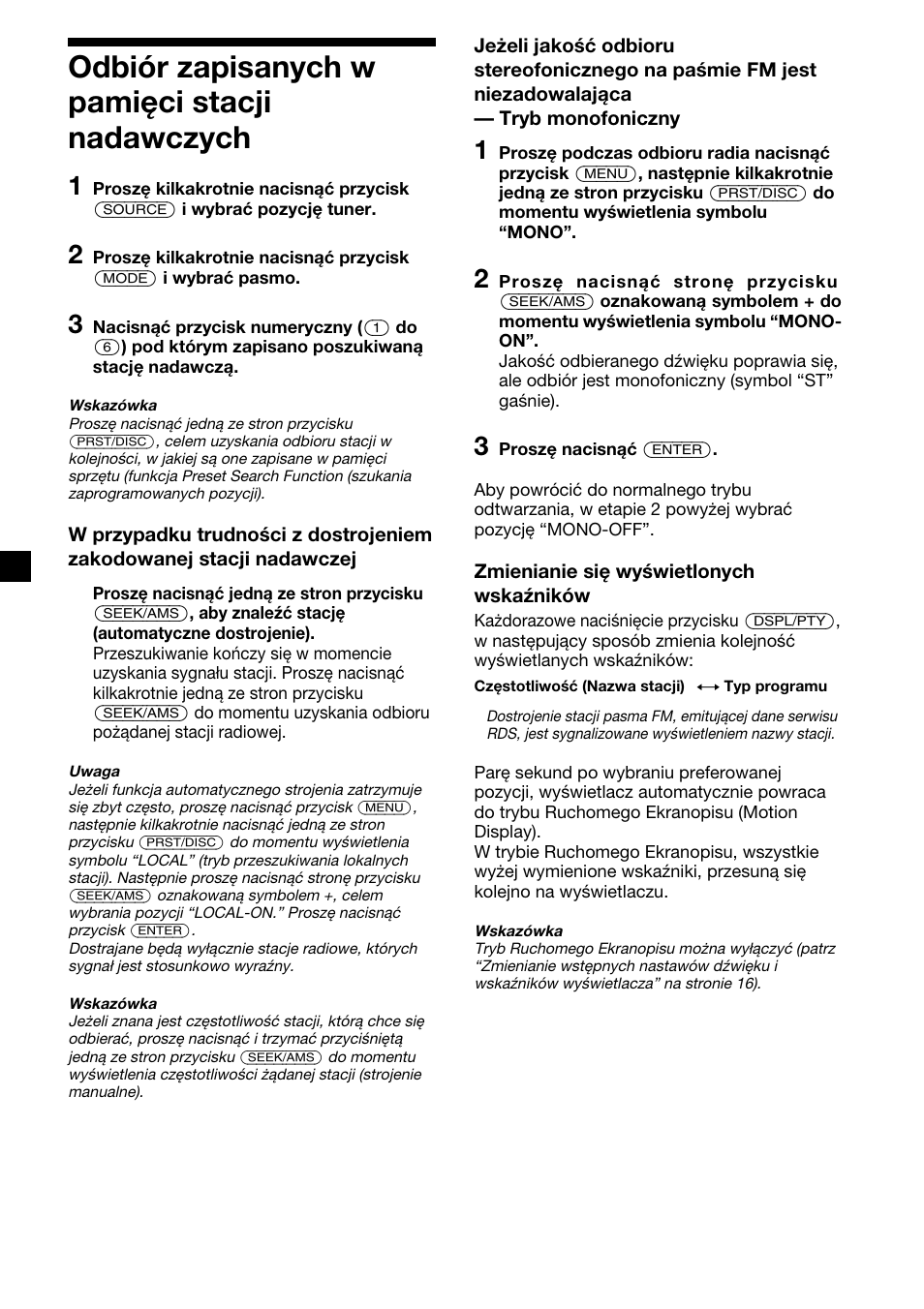 10 odbiór zapisanych w pamięci stacji nadawczych | Sony XR-C2300R User Manual | Page 32 / 112