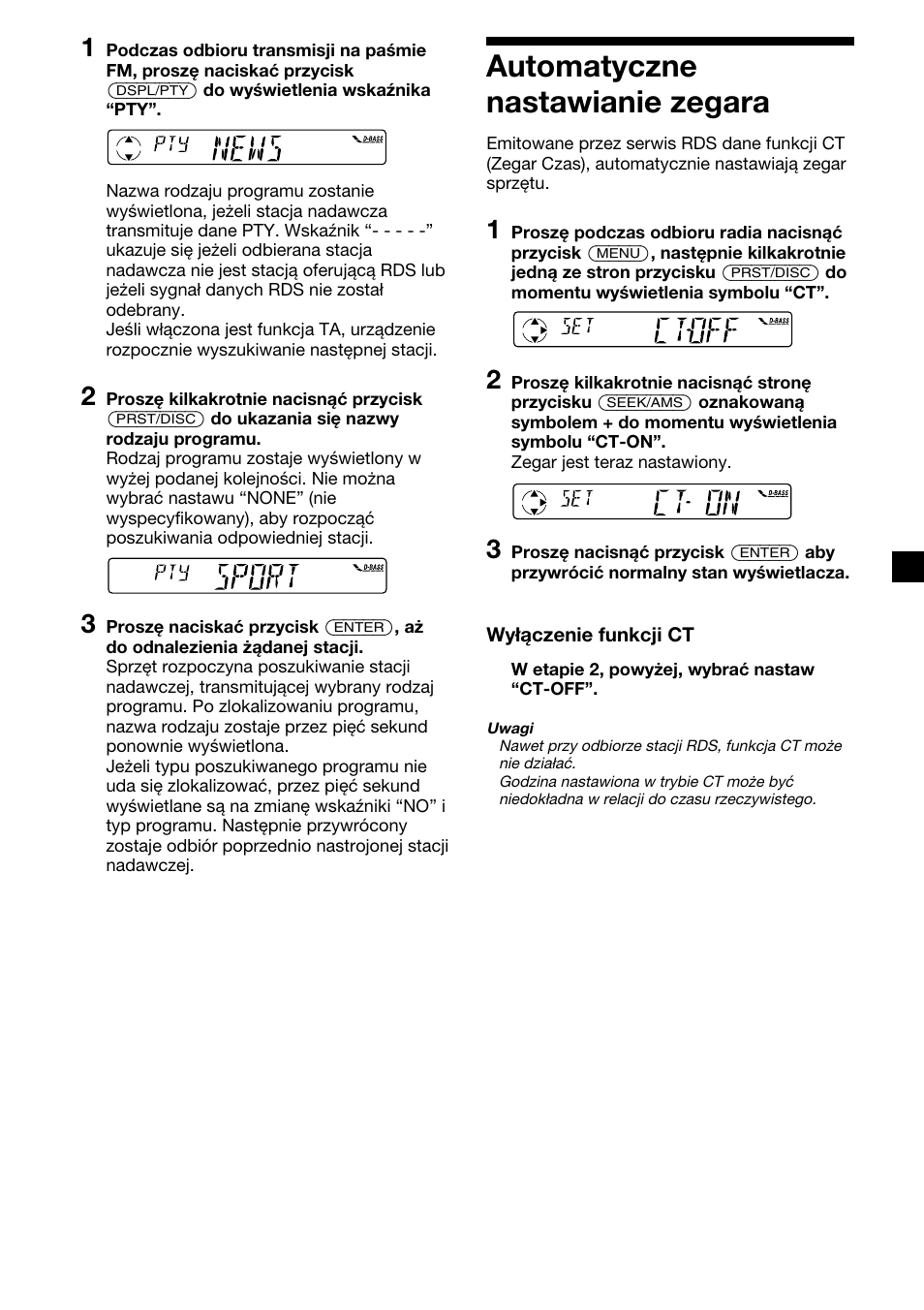 Automatyczne nastawianie zegara | Sony XR-C2300R User Manual | Page 37 / 112