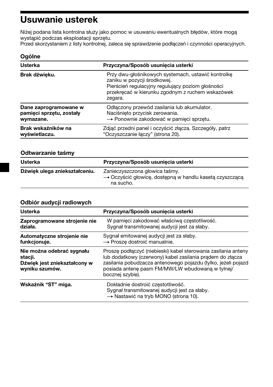 22 usuwanie usterek | Sony XR-C2300R User Manual | Page 44 / 112