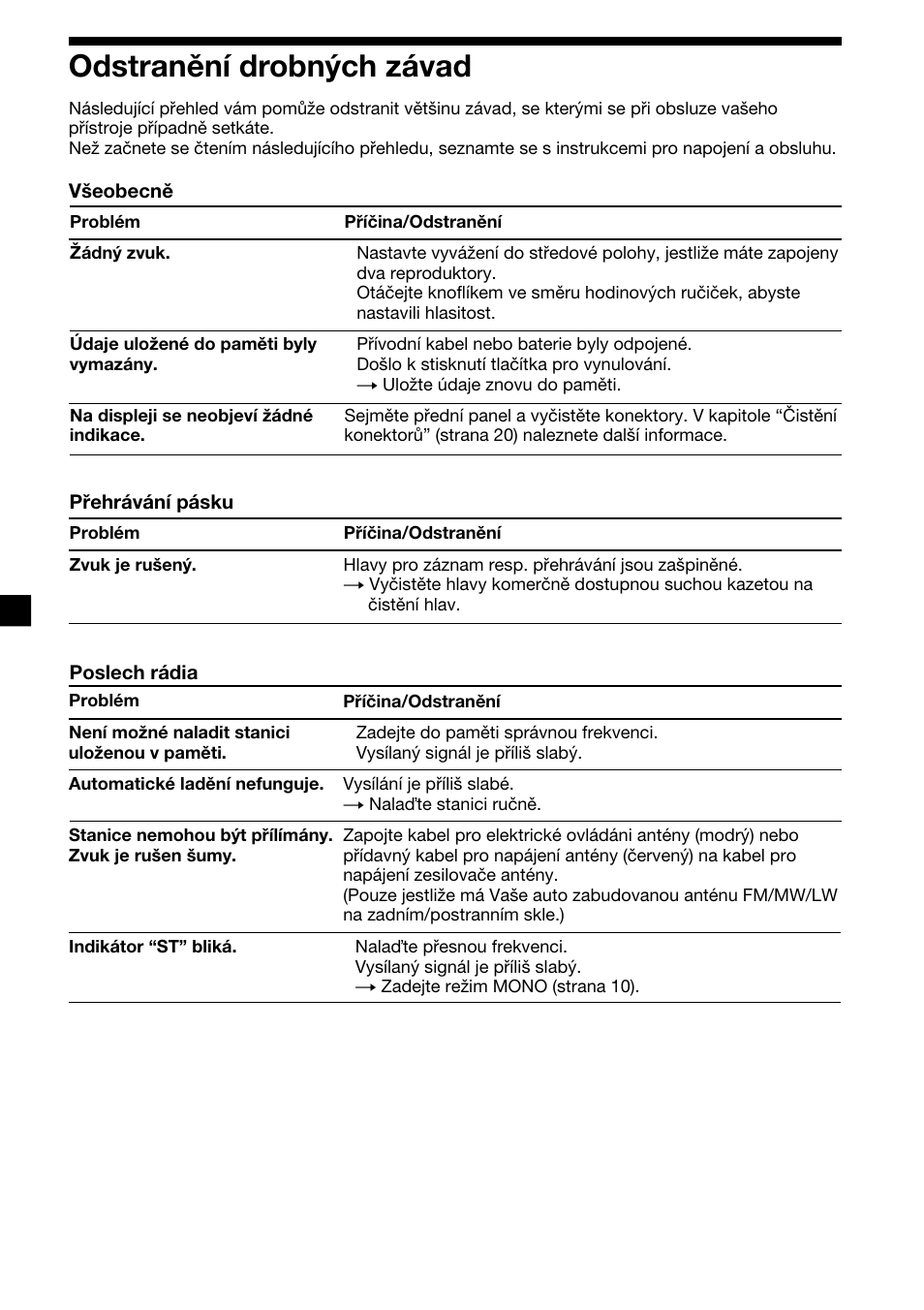 22 odstranění drobných závad | Sony XR-C2300R User Manual | Page 66 / 112