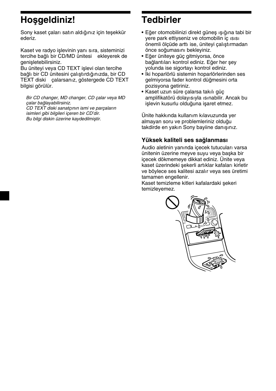2tedbirler, Hoşgeldiniz | Sony XR-C2300R User Manual | Page 68 / 112