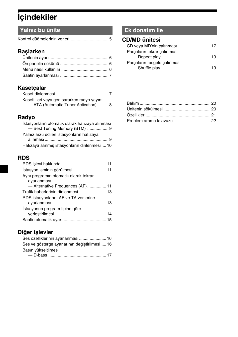 Içindekiler | Sony XR-C2300R User Manual | Page 70 / 112