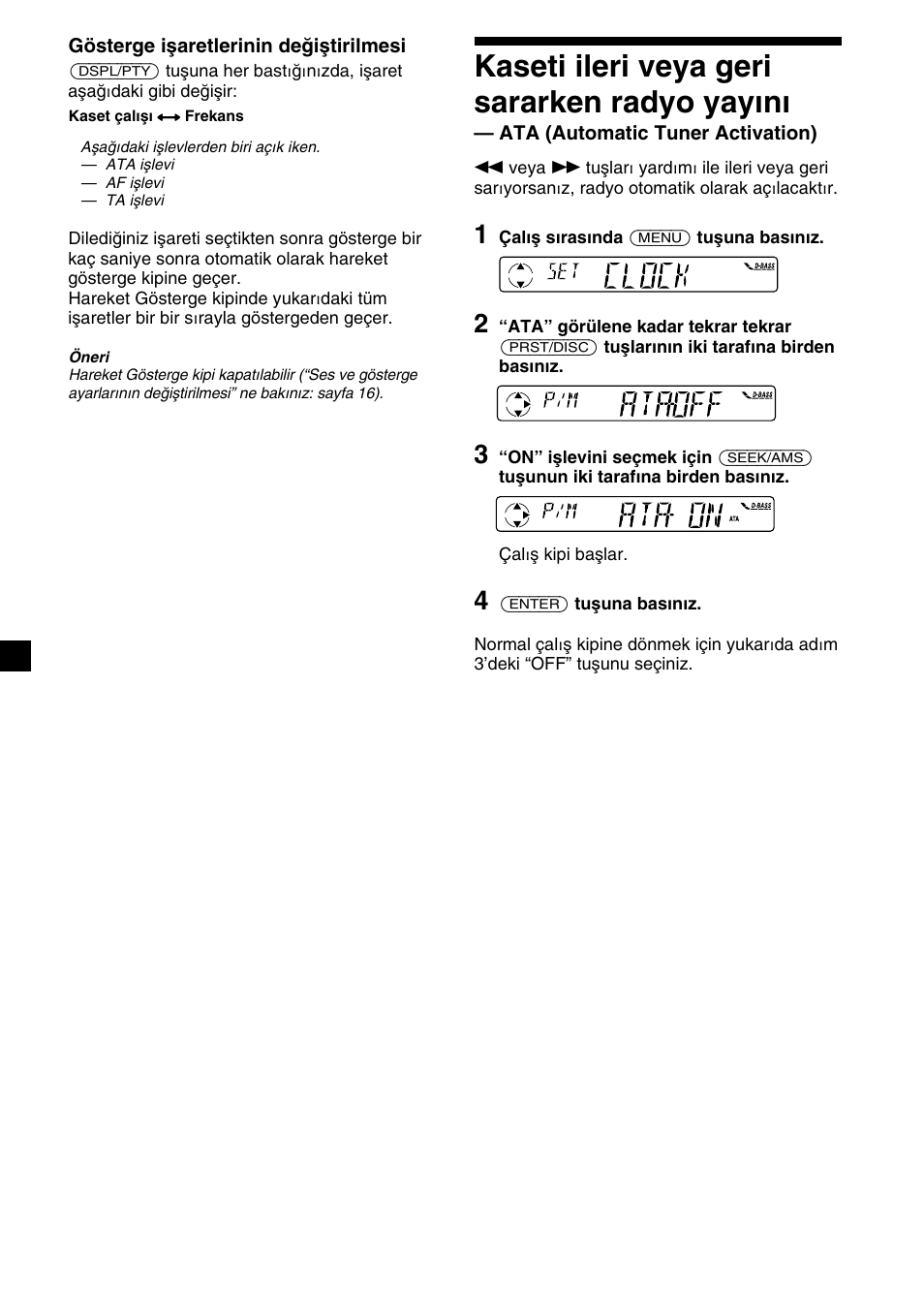 8kaseti ileri veya geri sararken radyo yayını | Sony XR-C2300R User Manual | Page 74 / 112