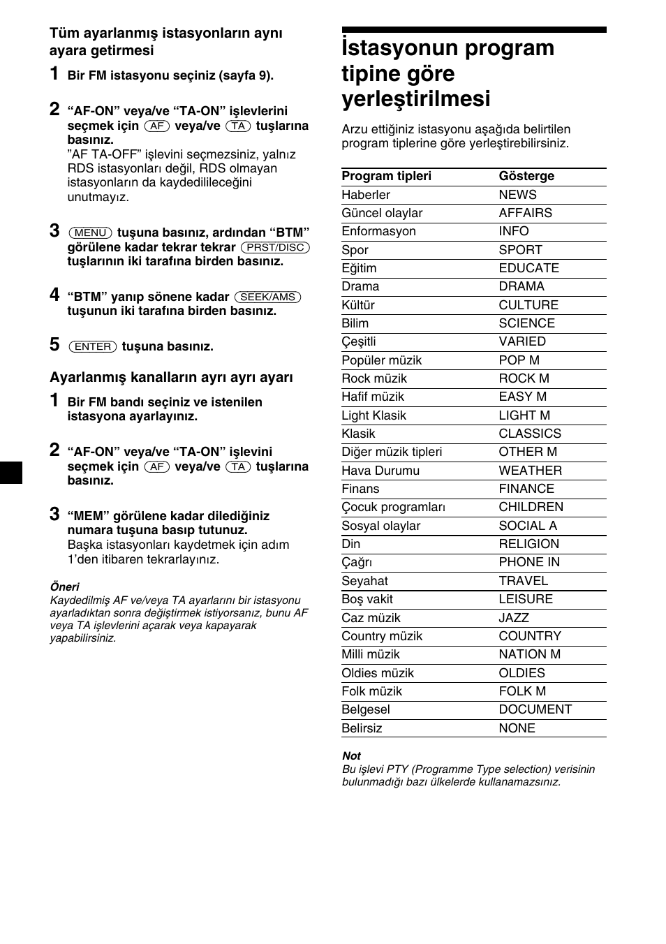 14 istasyonun program tipine göre yerleştirilmesi | Sony XR-C2300R User Manual | Page 80 / 112