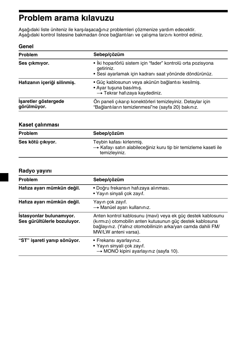 22 problem arama kılavuzu | Sony XR-C2300R User Manual | Page 88 / 112