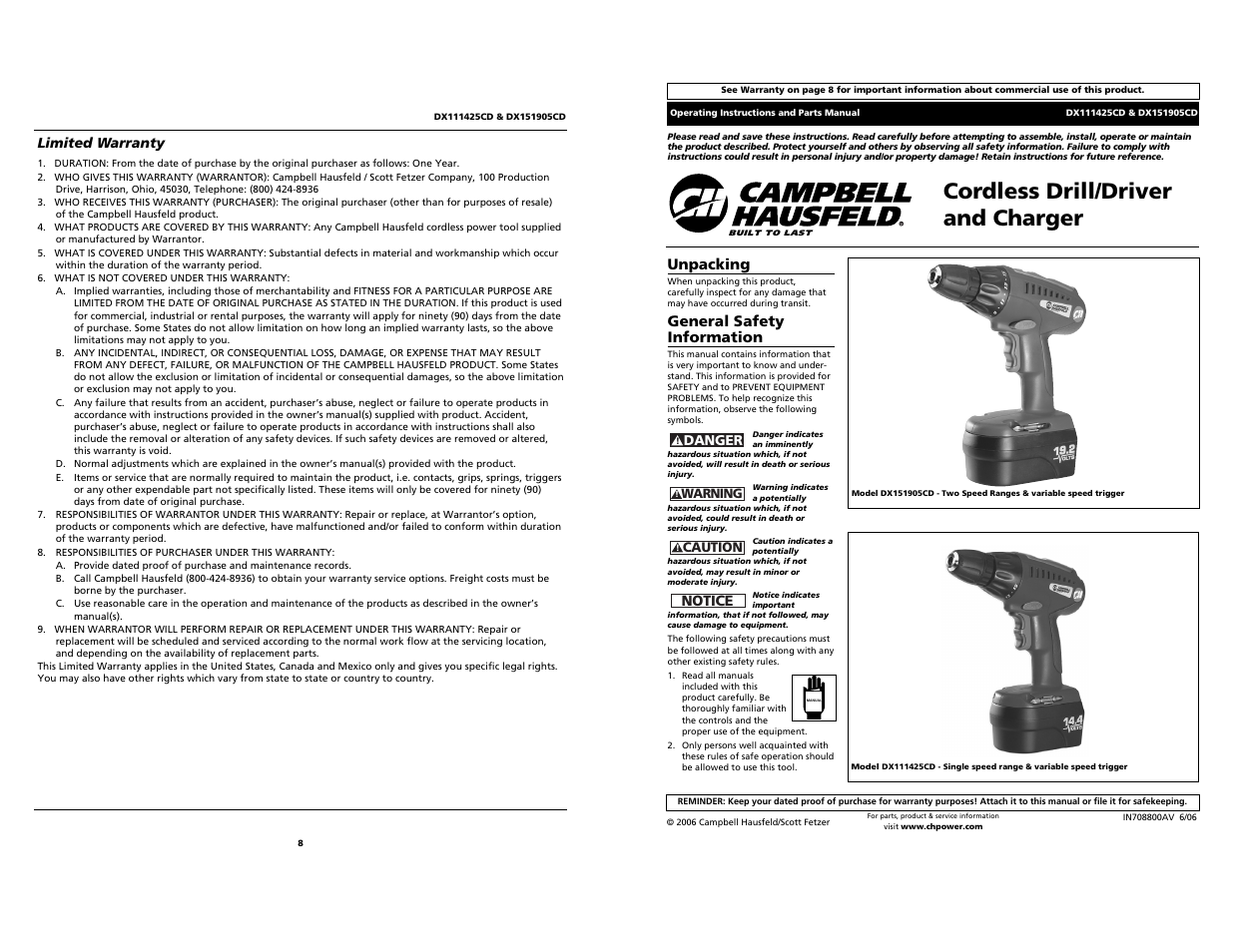 Campbell Hausfeld DX111425CD User Manual | 4 pages