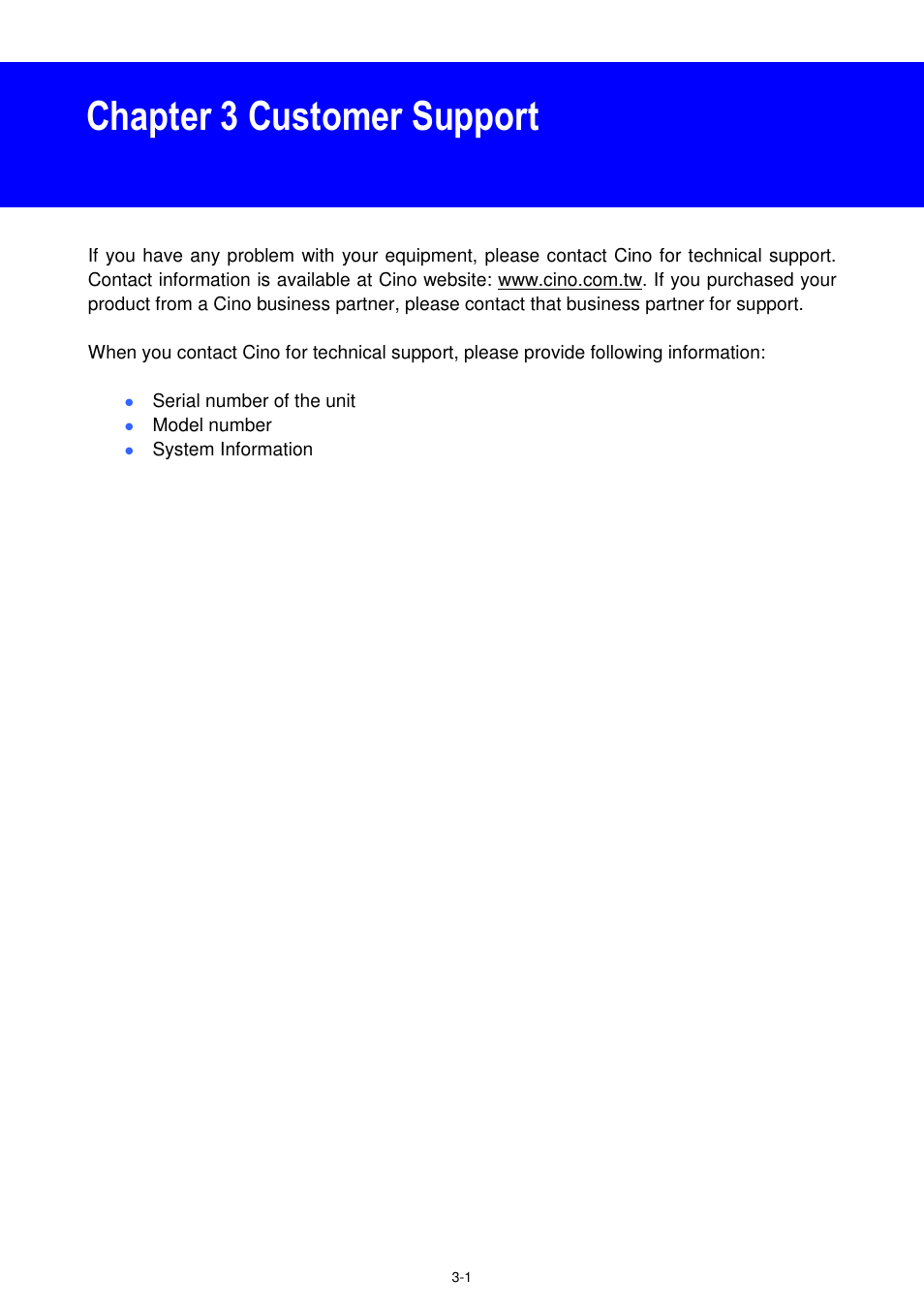 Chapter 3 customer support | Cino FA470 User Manual | Page 250 / 251