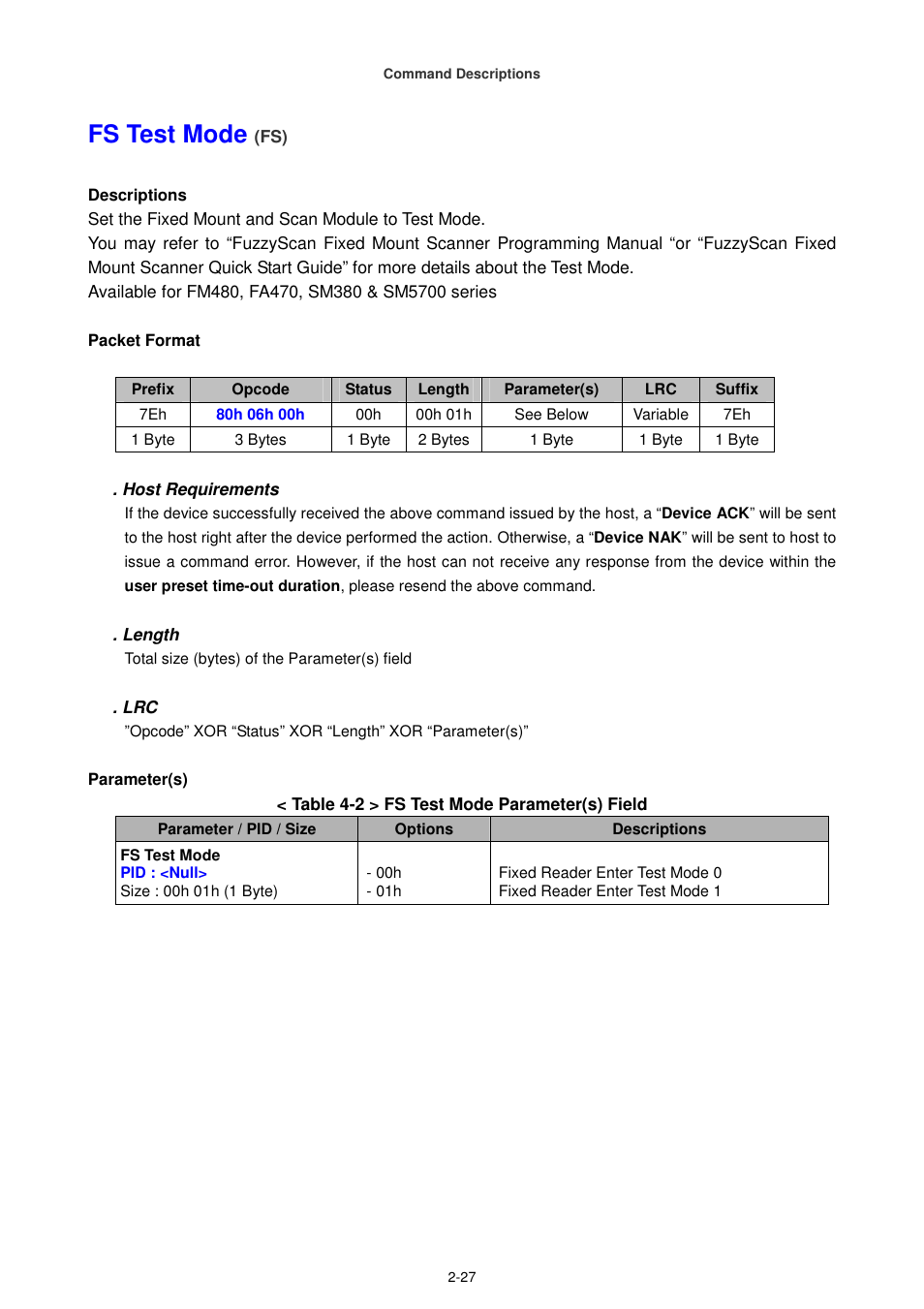Fs test mode | Cino FA470 User Manual | Page 42 / 251
