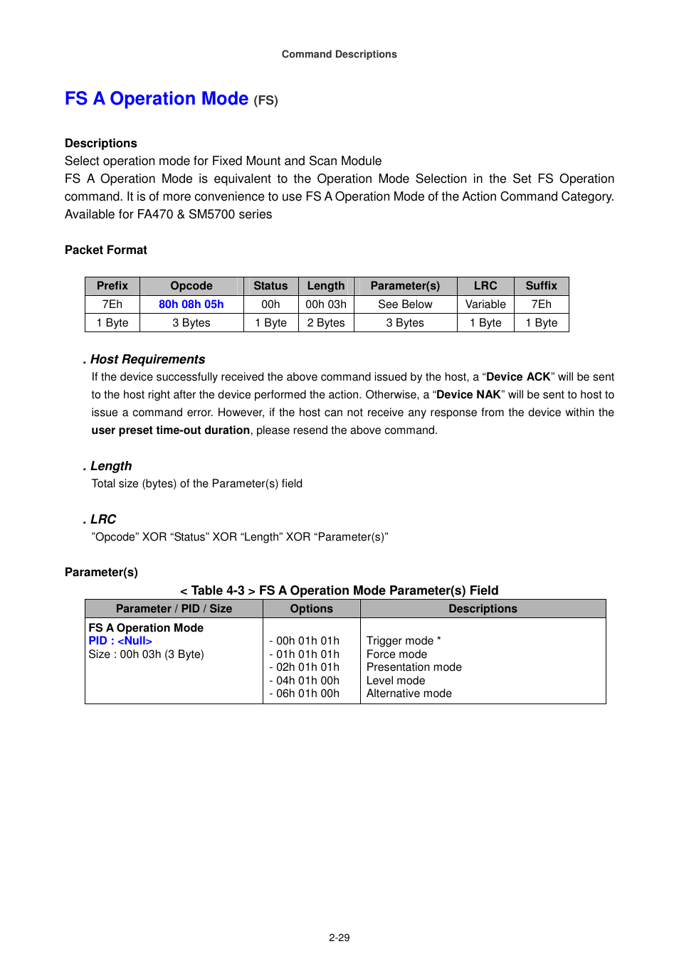 Fs a operation mode | Cino FA470 User Manual | Page 44 / 251
