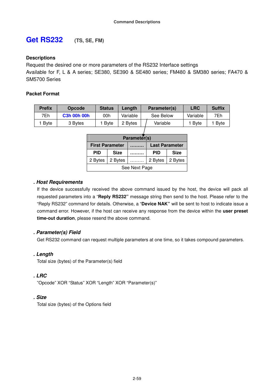 Get rs232 | Cino FA470 User Manual | Page 74 / 251