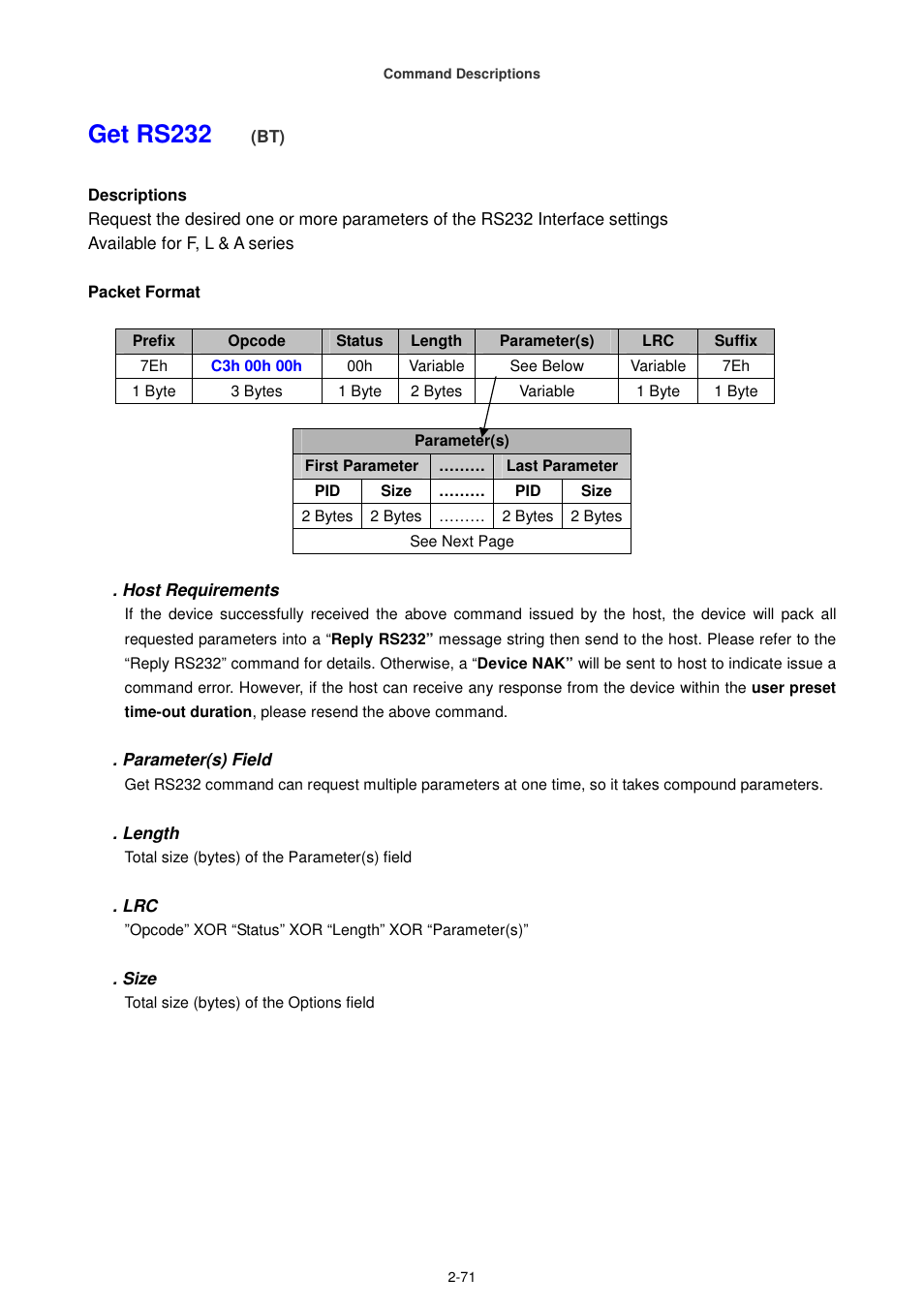 Get rs232 | Cino FA470 User Manual | Page 86 / 251