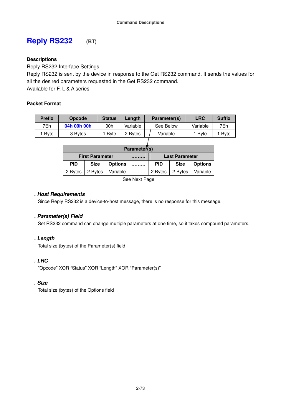 Reply rs232 | Cino FA470 User Manual | Page 88 / 251