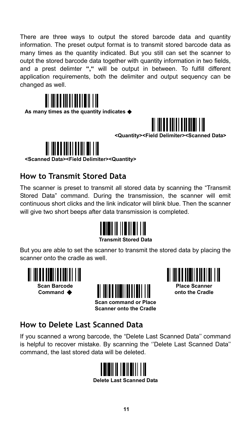 How to transmit stored data, How to delete last scanned data | Cino L780BT HC User Manual | Page 12 / 16