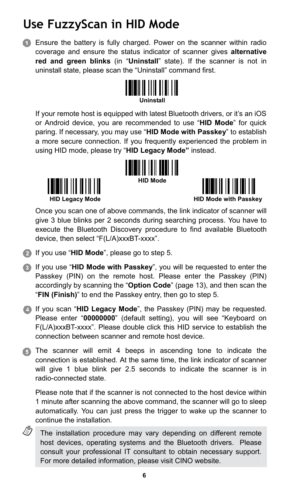 Use fuzzyscan in hid mode | Cino L780BT HC User Manual | Page 7 / 16