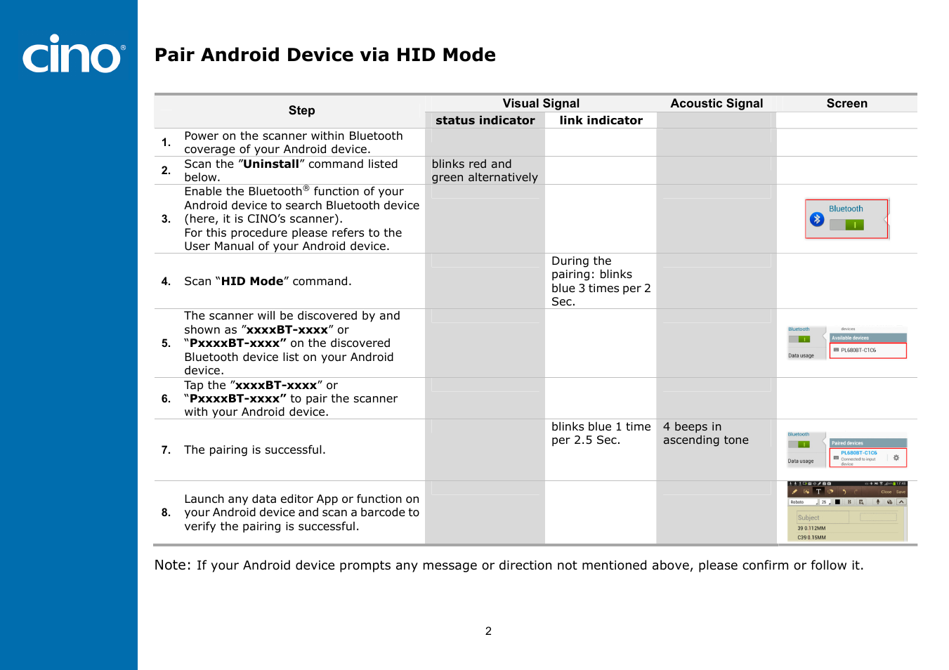 Pair android device via hid mode | Cino PL680BT HC User Manual | Page 4 / 12