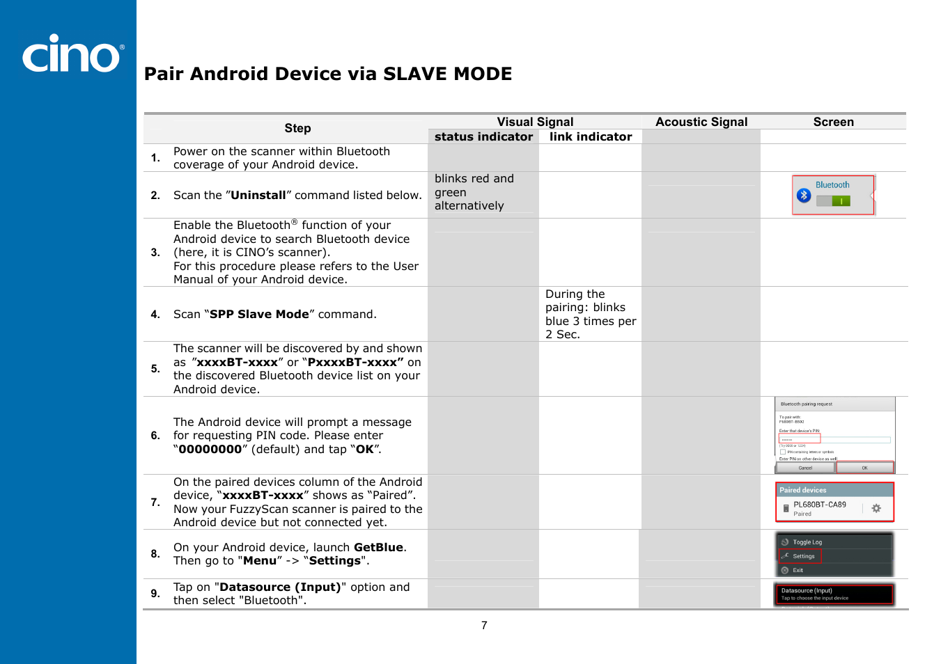 Pair android device via slave mode | Cino PL680BT HC User Manual | Page 9 / 12