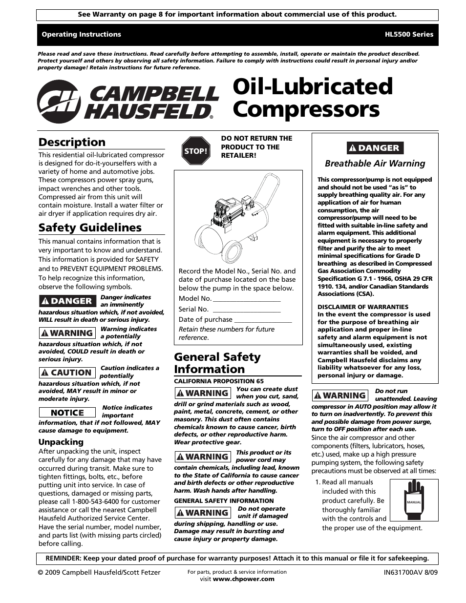 Campbell Hausfeld HL5500 Series User Manual | 24 pages