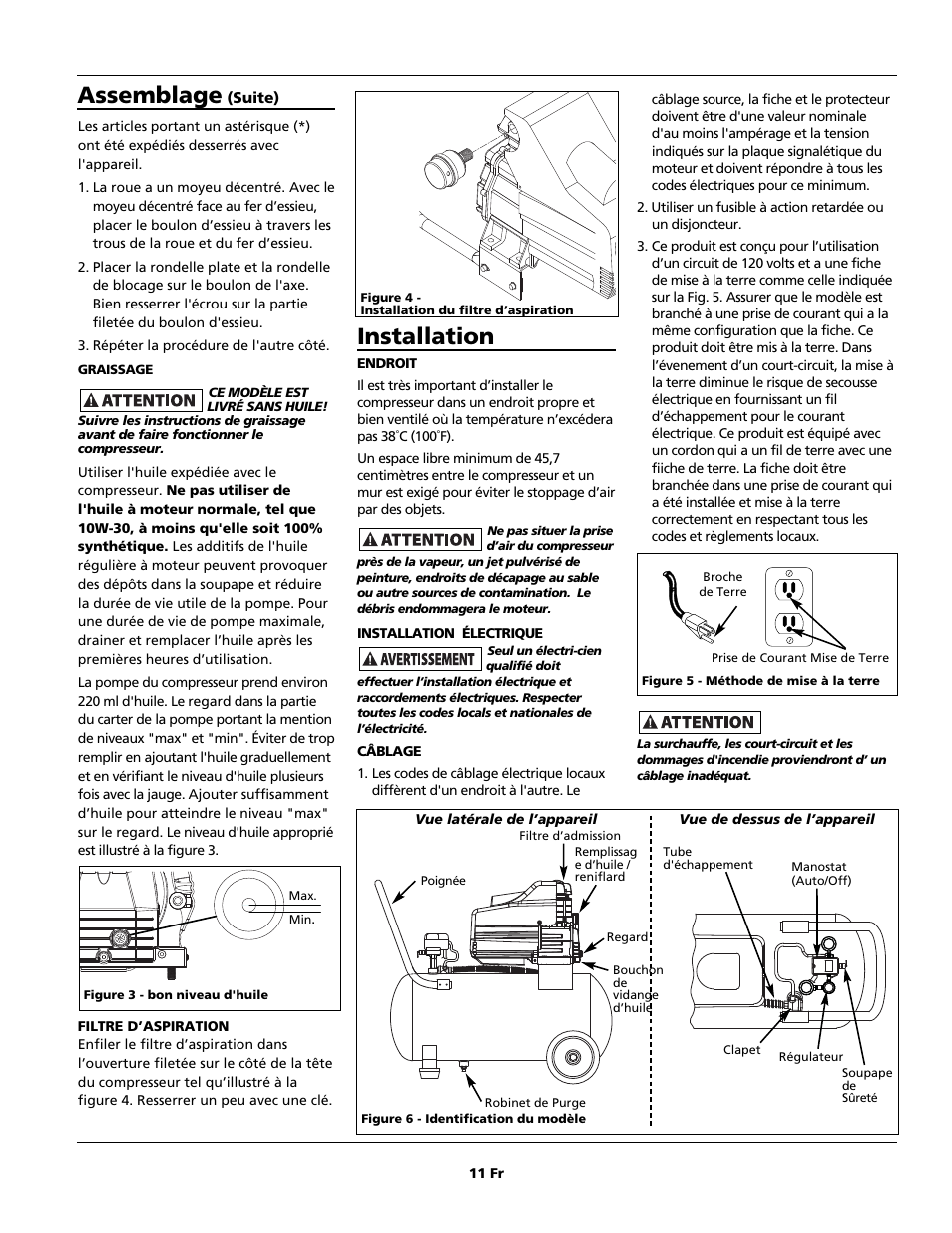 Installation, Assemblage | Campbell Hausfeld HL5500 Series User Manual | Page 11 / 24