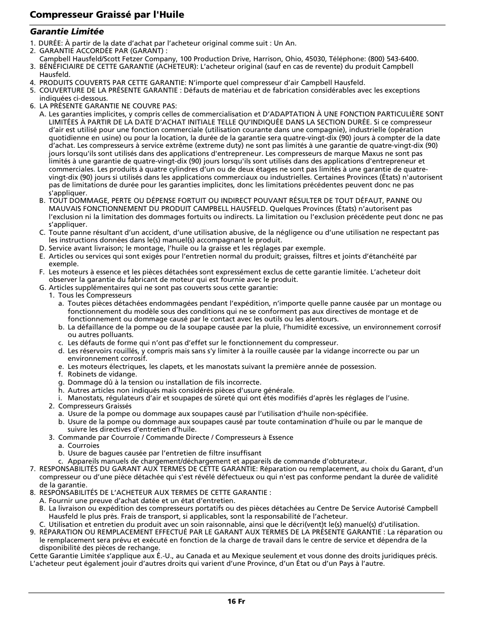 Compresseur graissé par l'huile | Campbell Hausfeld HL5500 Series User Manual | Page 16 / 24