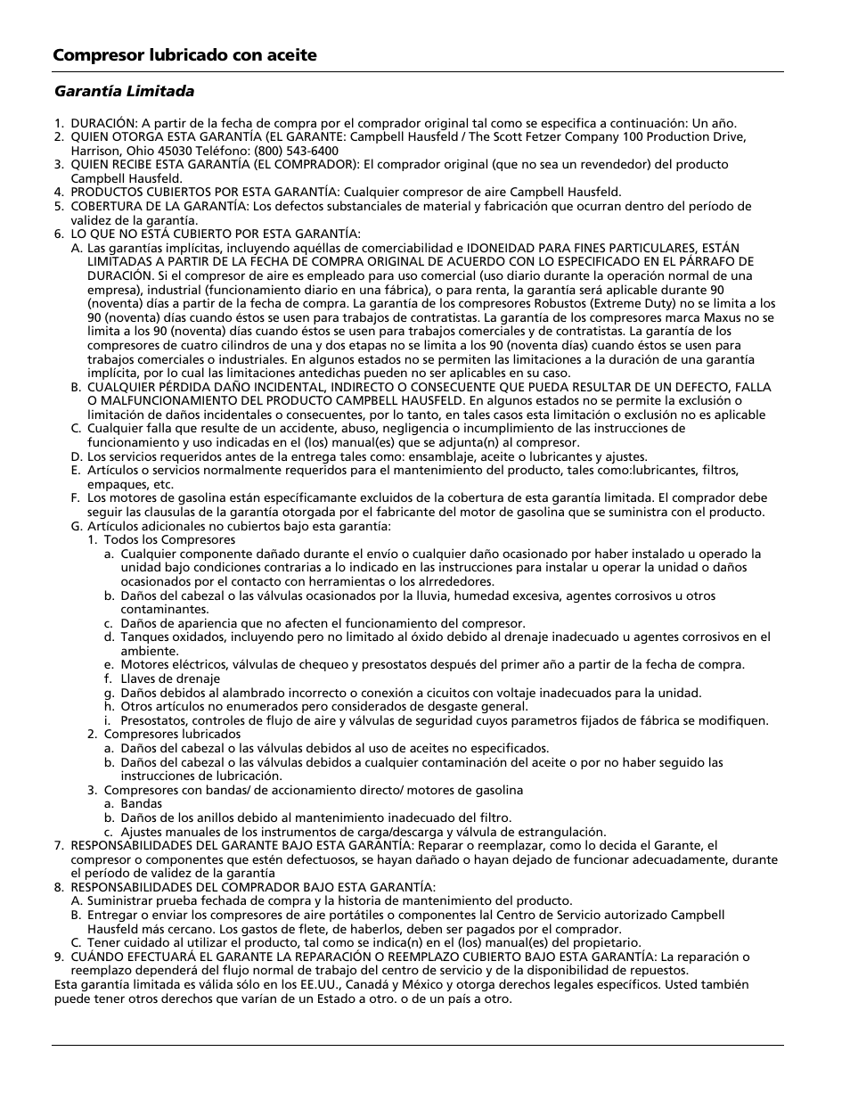 Compresor lubricado con aceite | Campbell Hausfeld HL5500 Series User Manual | Page 24 / 24