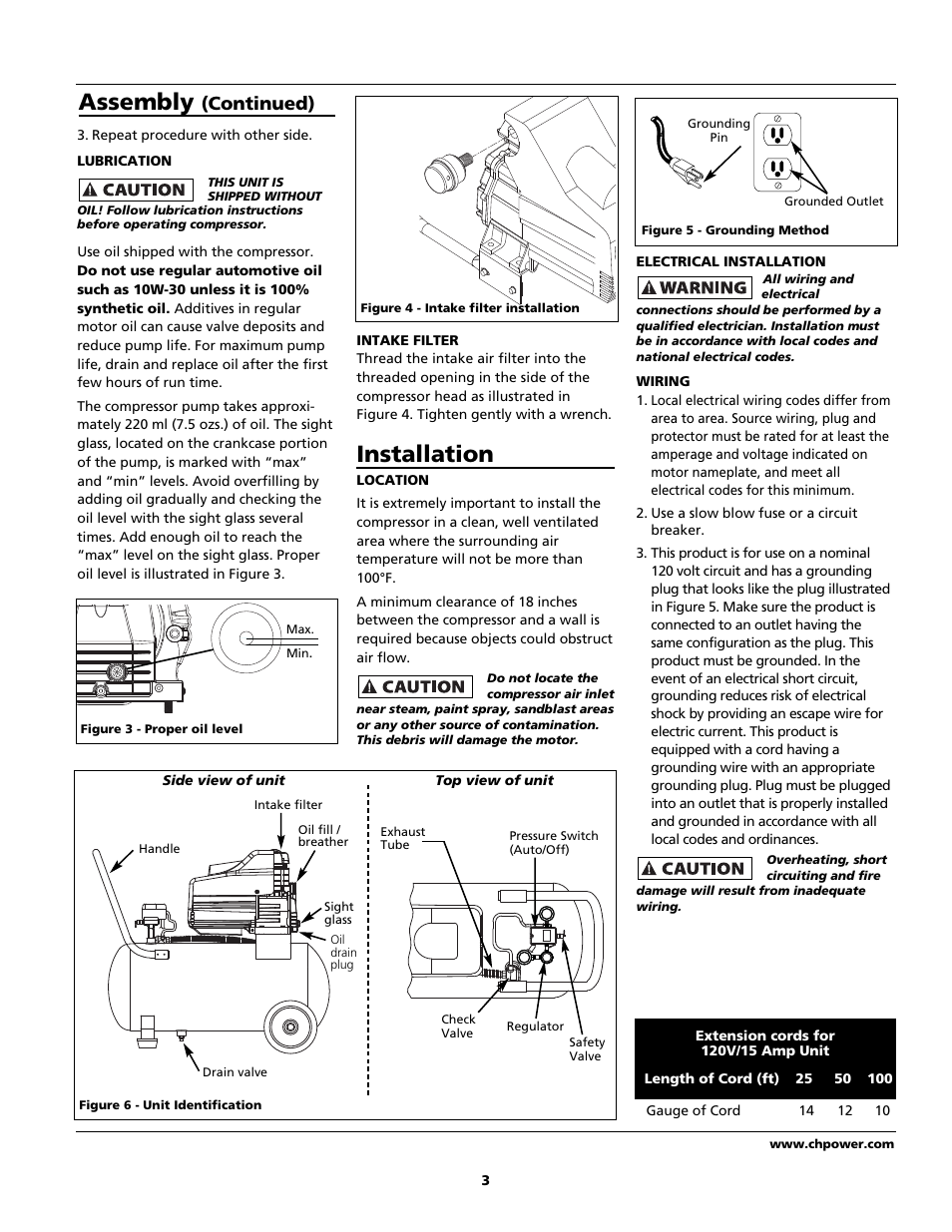 Installation, Assembly, Continued) | Campbell Hausfeld HL5500 Series User Manual | Page 3 / 24