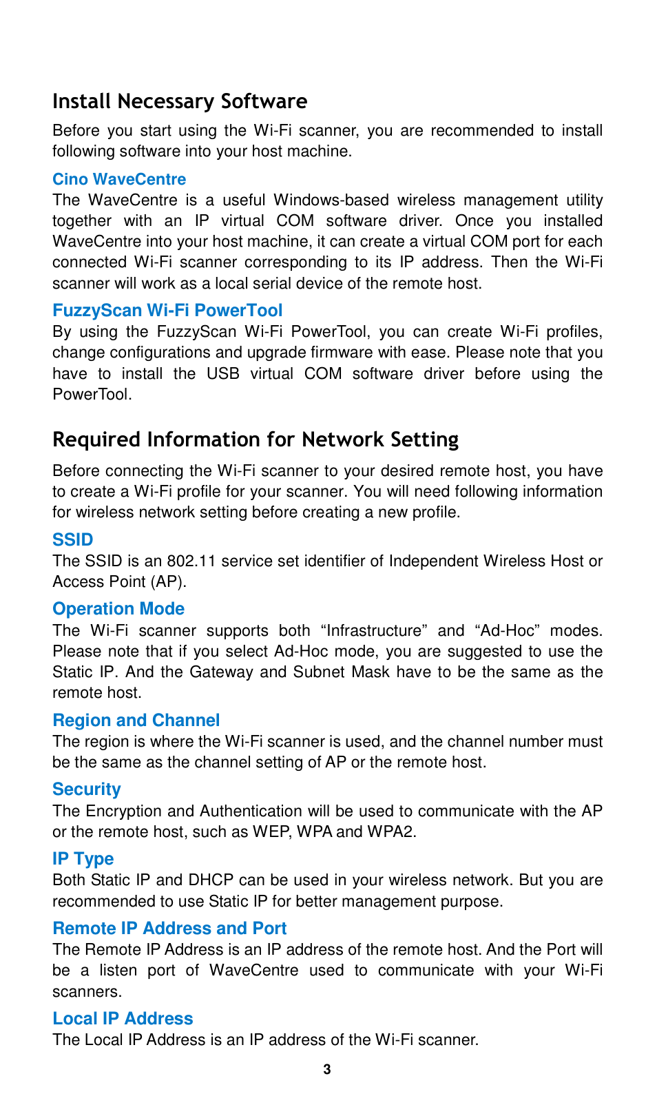 Install necessary software, Required information for network setting | Cino L780WD User Manual | Page 4 / 16